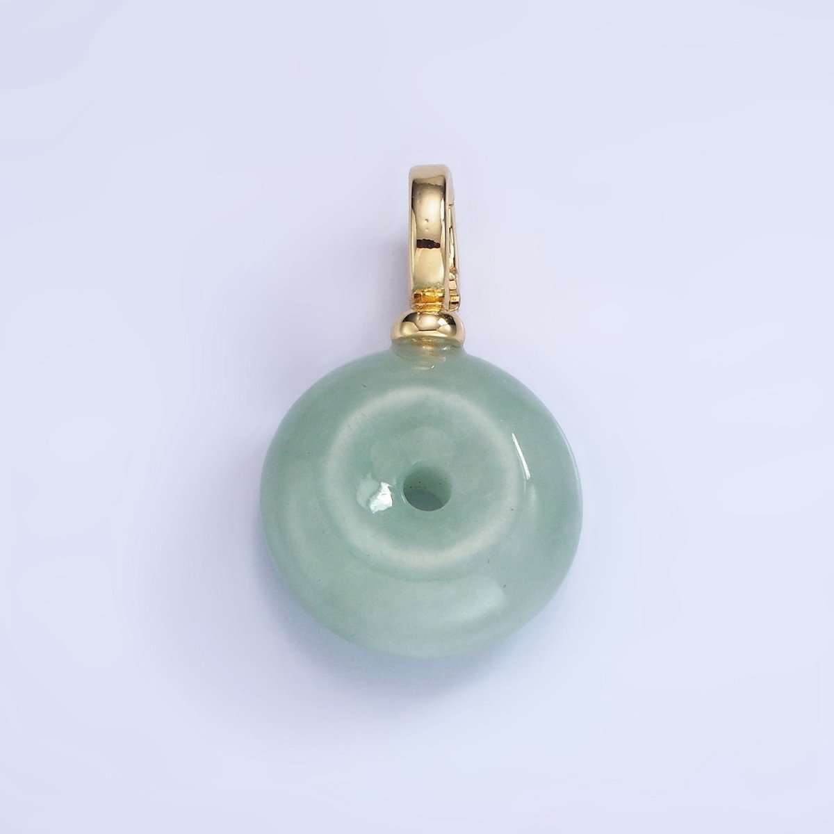14K Gold Filled Natural Green Jade Round Donut Snap Bail Pendant | AA1200