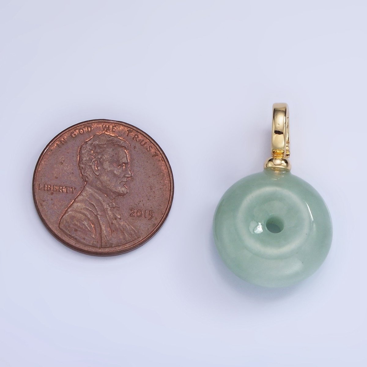 14K Gold Filled Natural Green Jade Round Donut Snap Bail Pendant | AA1200
