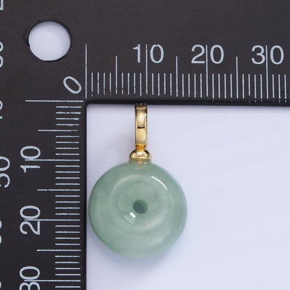 14K Gold Filled Natural Green Jade Round Donut Snap Bail Pendant | AA1200