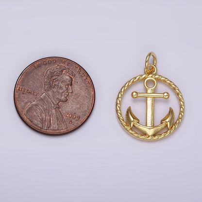 14K Gold Filled Nautical Ocean Sea Anchor Open Braided Round Charm | AC909