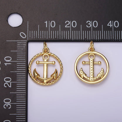 14K Gold Filled Nautical Ocean Sea Anchor Open Braided Round Charm | AC909