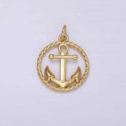 14K Gold Filled Nautical Ocean Sea Anchor Open Braided Round Charm | AC909