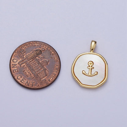 14K Gold Filled Nautical Ship Anchor Shell Pearl Round Pearl  I-565