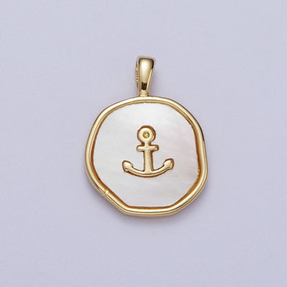 14K Gold Filled Nautical Ship Anchor Shell Pearl Round Pearl  I-565
