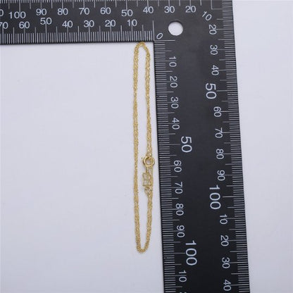14K Gold Filled Necklace - Singapore Necklace - Dainty Gold Twist Link Chain Layering Necklace 1mm 15.7 Inches ready to wear w/ Spring Ring | CN-536