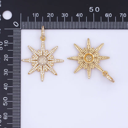 14K Gold Filled Northern Star Pendant Charm, Micro Pave Celestial Statement Pendant For Jewelry Necklace Supply Component H-808