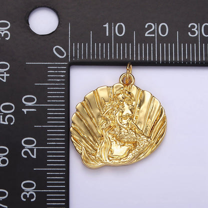 14K Gold Filled Ocean Mermaid Clam Sea Shell Dented Charm in Gold &amp; Silver | N1118 N1119