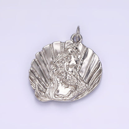 14K Gold Filled Ocean Mermaid Clam Sea Shell Dented Charm in Gold &amp; Silver | N1118 N1119