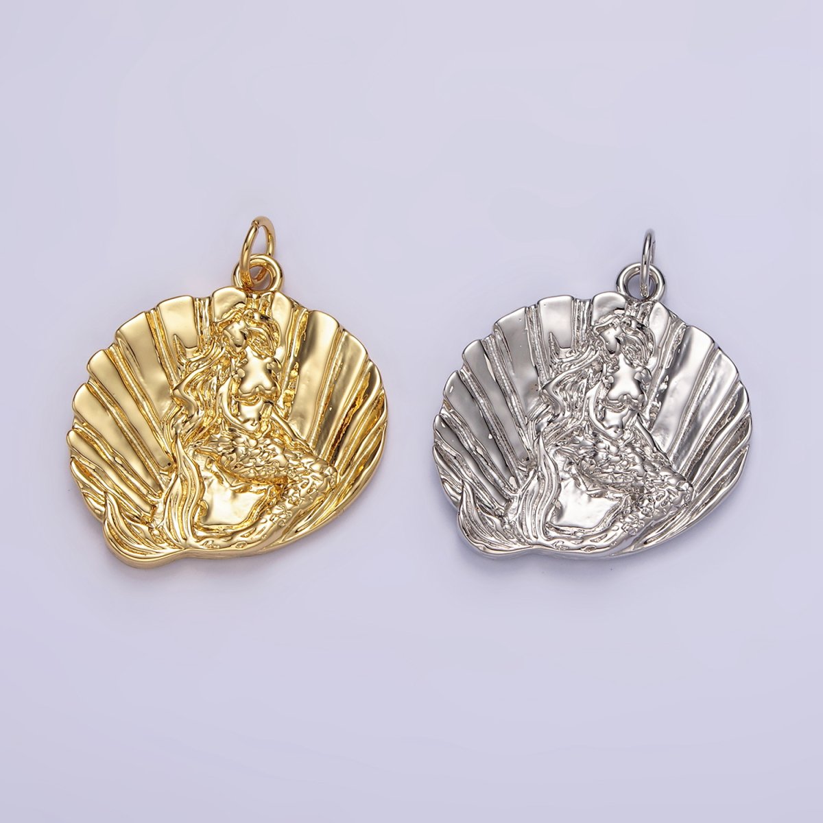 14K Gold Filled Ocean Mermaid Clam Sea Shell Dented Charm in Gold &amp; Silver | N1118 N1119