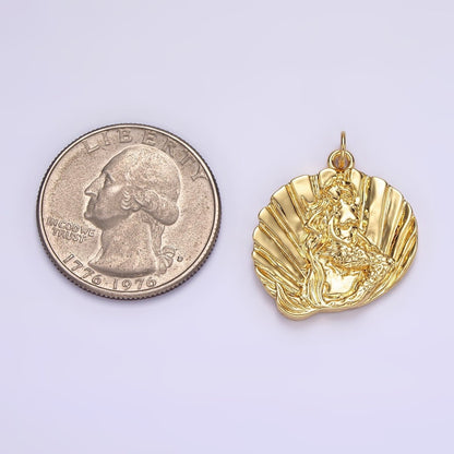 14K Gold Filled Ocean Mermaid Clam Sea Shell Dented Charm in Gold &amp; Silver | N1118 N1119