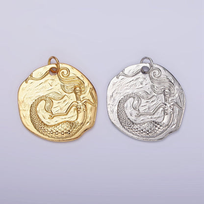 14K Gold Filled Ocean Mermaid Textured Round Coin Charm in Gold &amp; Silver | N1161 N1162
