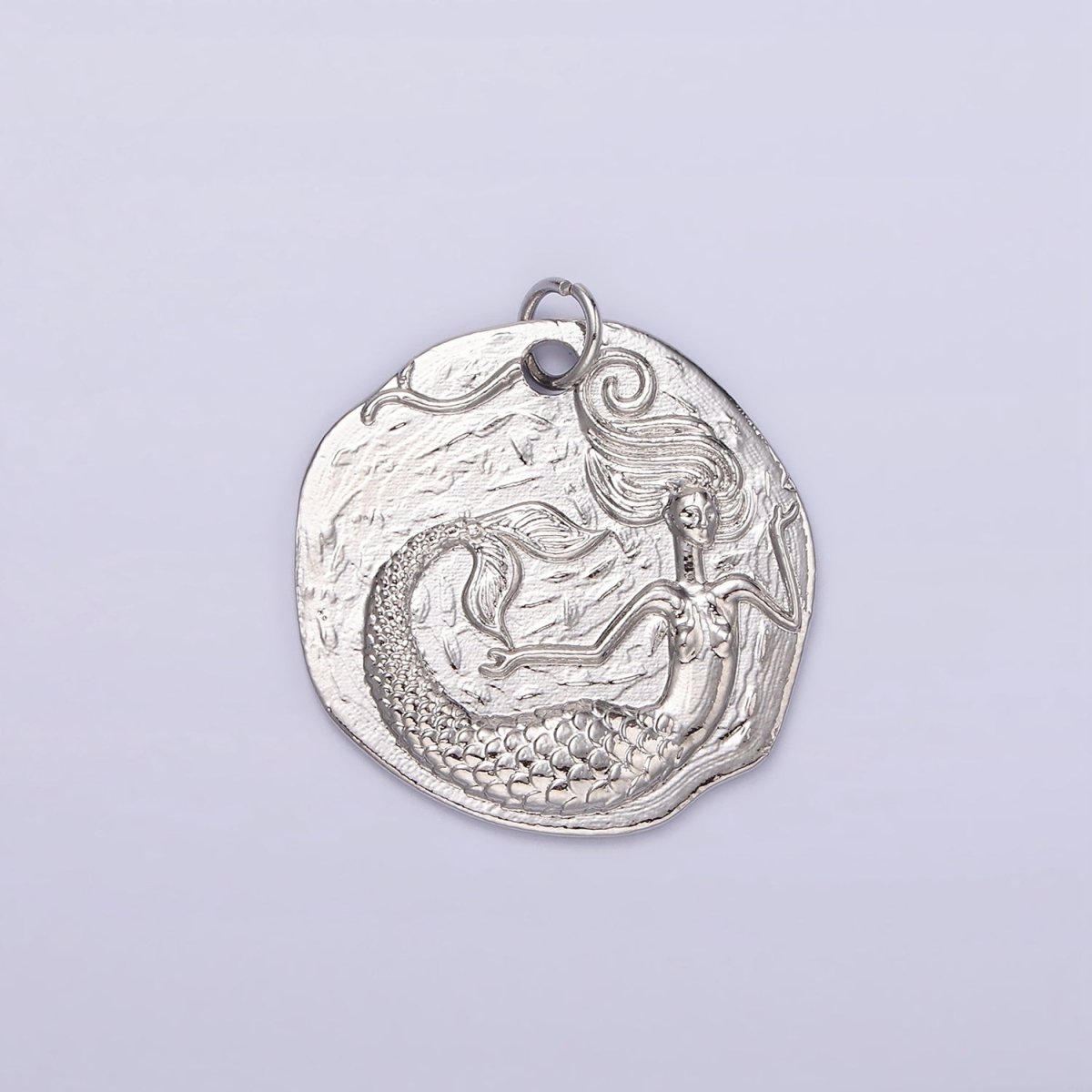 14K Gold Filled Ocean Mermaid Textured Round Coin Charm in Gold &amp; Silver | N1161 N1162