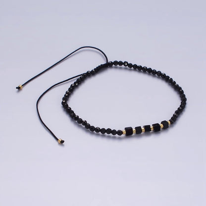 14K Gold Filled Black Onyx Multifaceted Rope Adjustable Friendship Bracelet | WA-02165 ~ WA-02167