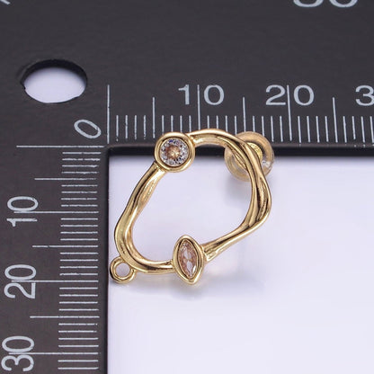 14K Gold Filled Open Abstract Molten CZ Drop Stud Earrings Findings | Z705