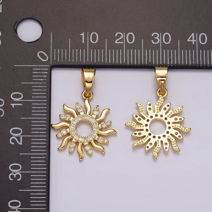 14K Gold Filled Open Celestial Sun Micro Paved CZ Pendant | AH088