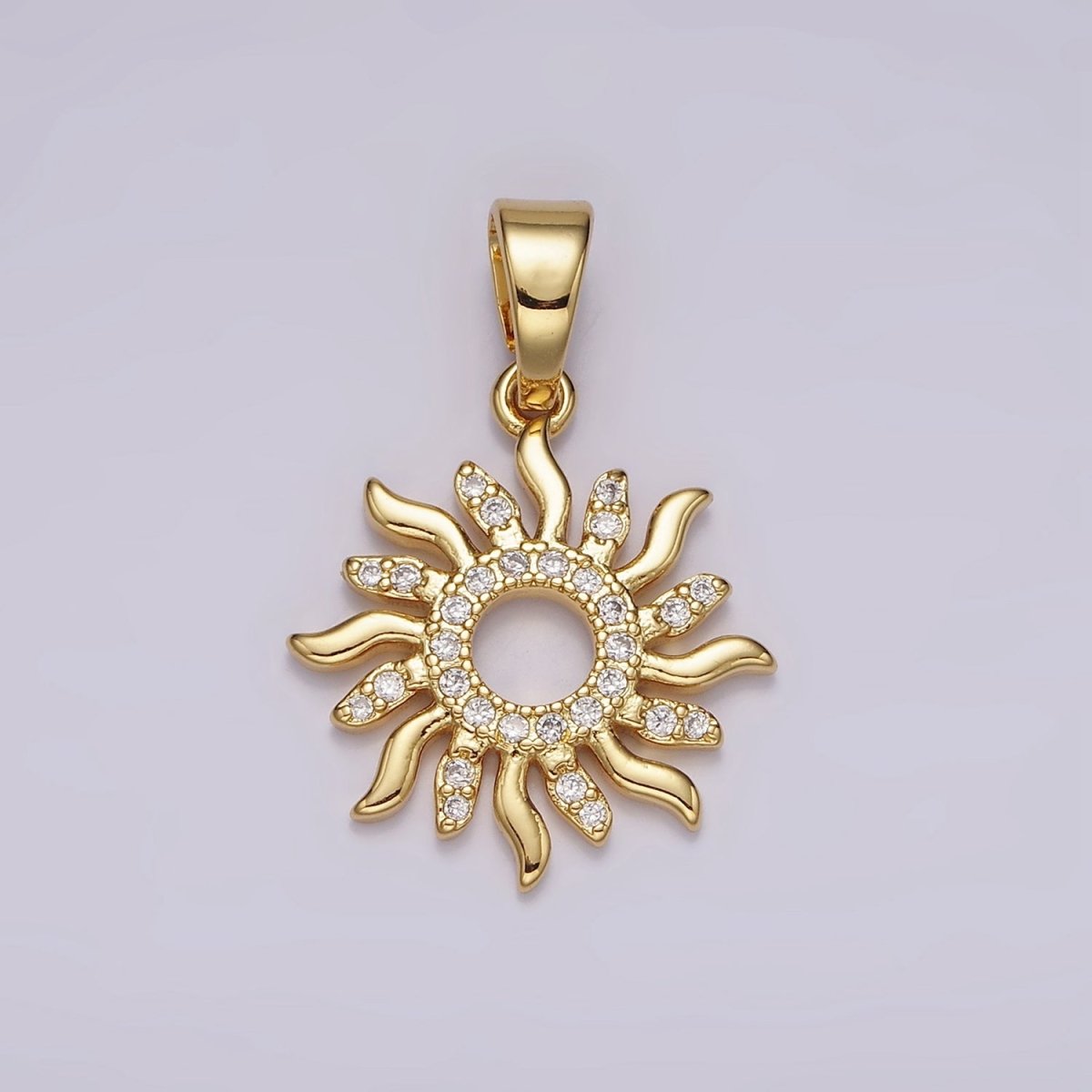 14K Gold Filled Open Celestial Sun Micro Paved CZ Pendant | AH088
