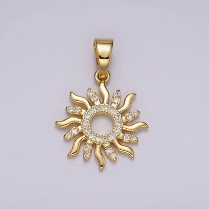 14K Gold Filled Open Celestial Sun Micro Paved CZ Pendant | AH088