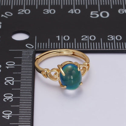 14K Gold Filled Open Heart Oval Opal Adjustable Mood Ring | O-1034
