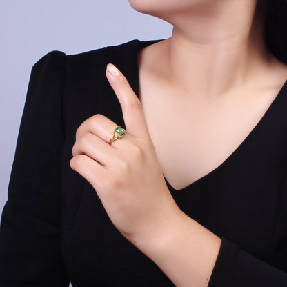 14K Gold Filled Open Heart Oval Opal Adjustable Mood Ring | O-1034