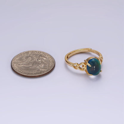 14K Gold Filled Open Heart Oval Opal Adjustable Mood Ring | O-1034