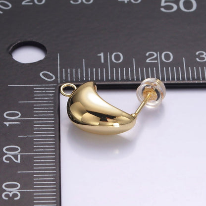 14K Gold Filled Open Loop C-Shaped Dome Hoop Earrings Findings Supply | Z616