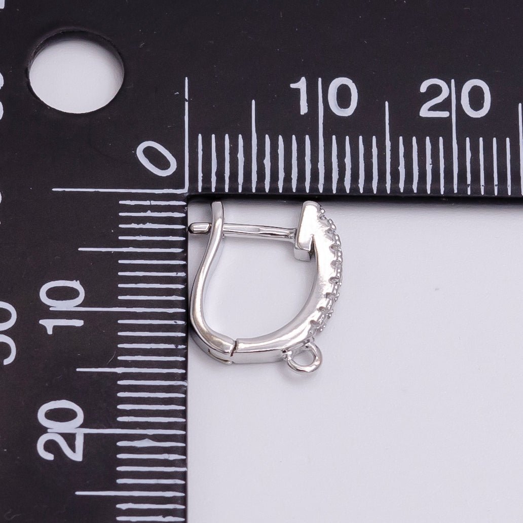 14K Gold Filled Open Loop Micro Paved CZ Oblong English Lock Earrings in Silver &amp; Gold | Z-278 Z-279