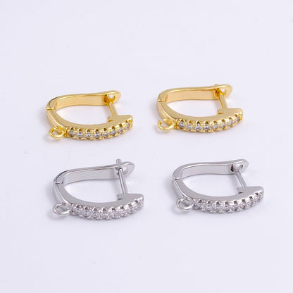 14K Gold Filled Open Loop Micro Paved CZ Oblong English Lock Earrings in Silver &amp; Gold | Z-278 Z-279