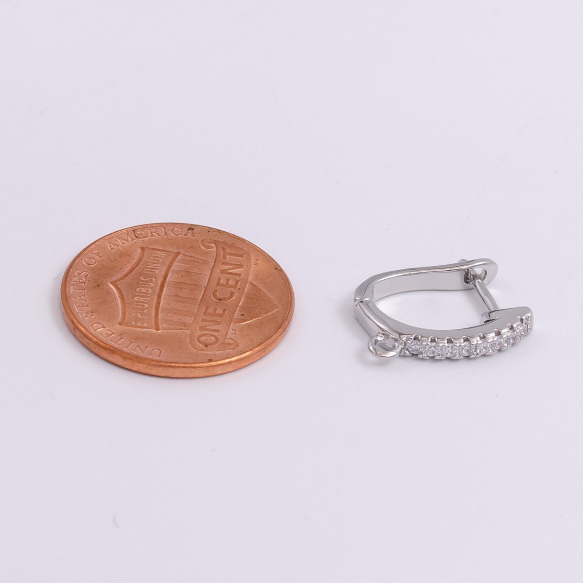 14K Gold Filled Open Loop Micro Paved CZ Oblong English Lock Earrings in Silver &amp; Gold | Z-278 Z-279