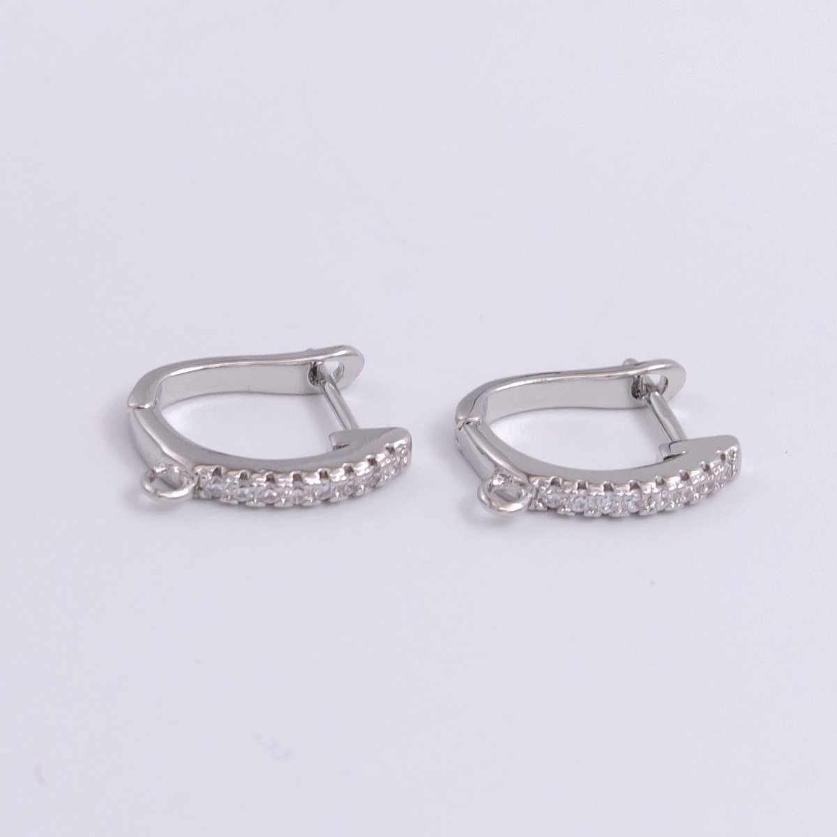 14K Gold Filled Open Loop Micro Paved CZ Oblong English Lock Earrings in Silver &amp; Gold | Z-278 Z-279