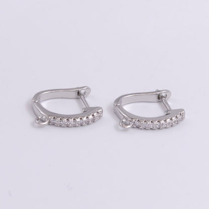 14K Gold Filled Open Loop Micro Paved CZ Oblong English Lock Earrings in Silver &amp; Gold | Z-278 Z-279