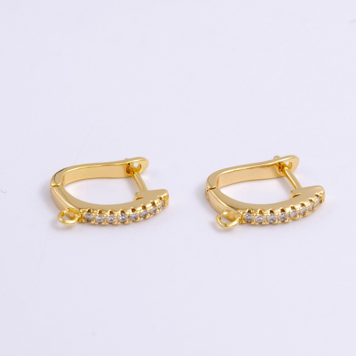 14K Gold Filled Open Loop Micro Paved CZ Oblong English Lock Earrings in Silver &amp; Gold | Z-278 Z-279