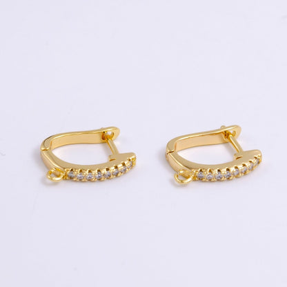14K Gold Filled Open Loop Micro Paved CZ Oblong English Lock Earrings in Silver &amp; Gold | Z-278 Z-279