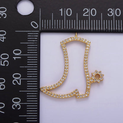 14K Gold Filled Open Micro Paved CZ Cowboy Boots Shoe Charm | AC822