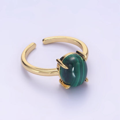 14K Gold Filled Oval Malachite Gemstone Minimalist Solitaire Ring | O1346