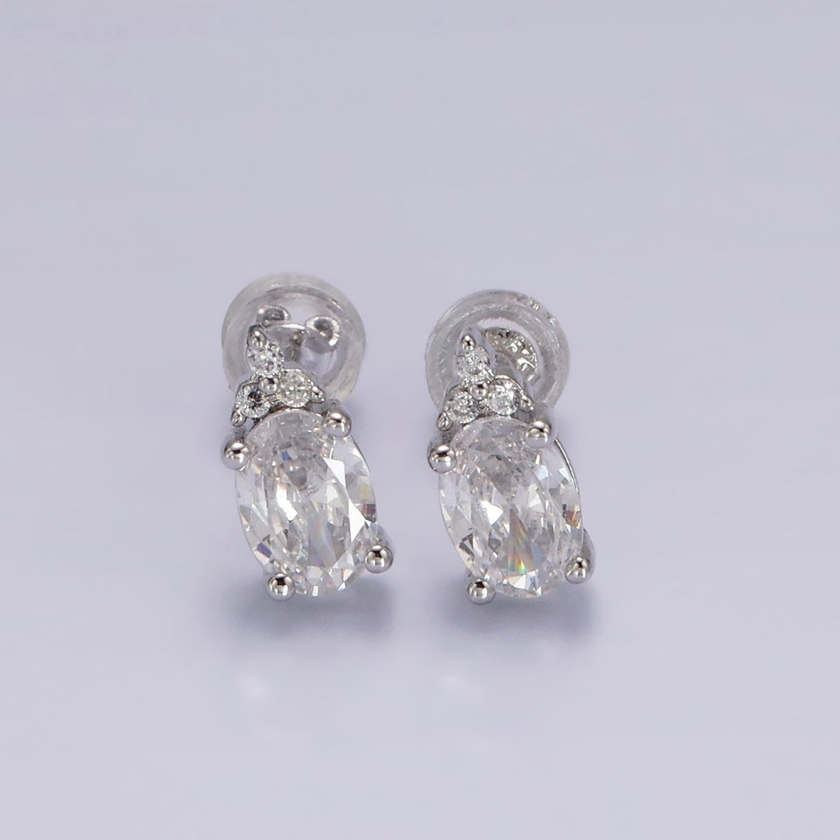 14K Gold Filled Oval Triple CZ Bezel Stud Earrings in Gold &amp; Silver | V-201
