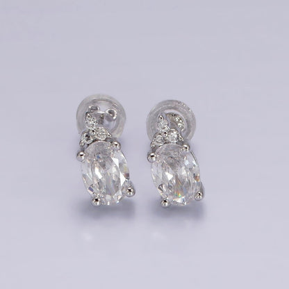 14K Gold Filled Oval Triple CZ Bezel Stud Earrings in Gold &amp; Silver | V-201