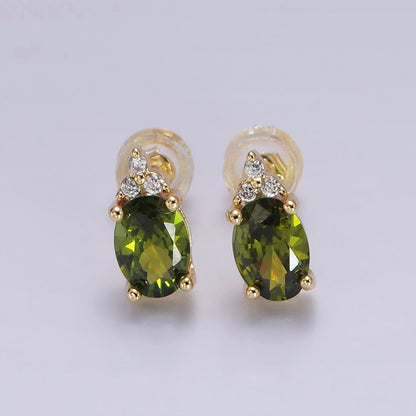 14K Gold Filled Oval Triple CZ Bezel Stud Earrings in Gold &amp; Silver | V-201