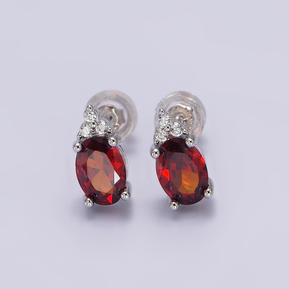 14K Gold Filled Oval Triple CZ Bezel Stud Earrings in Gold &amp; Silver | V-201