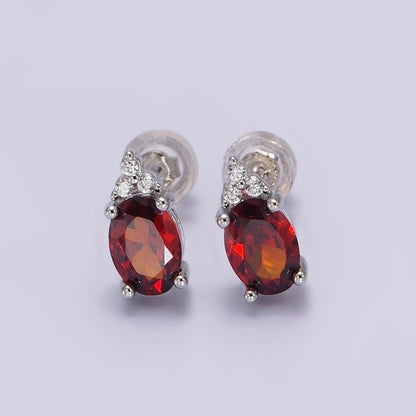 14K Gold Filled Oval Triple CZ Bezel Stud Earrings in Gold &amp; Silver | V-201