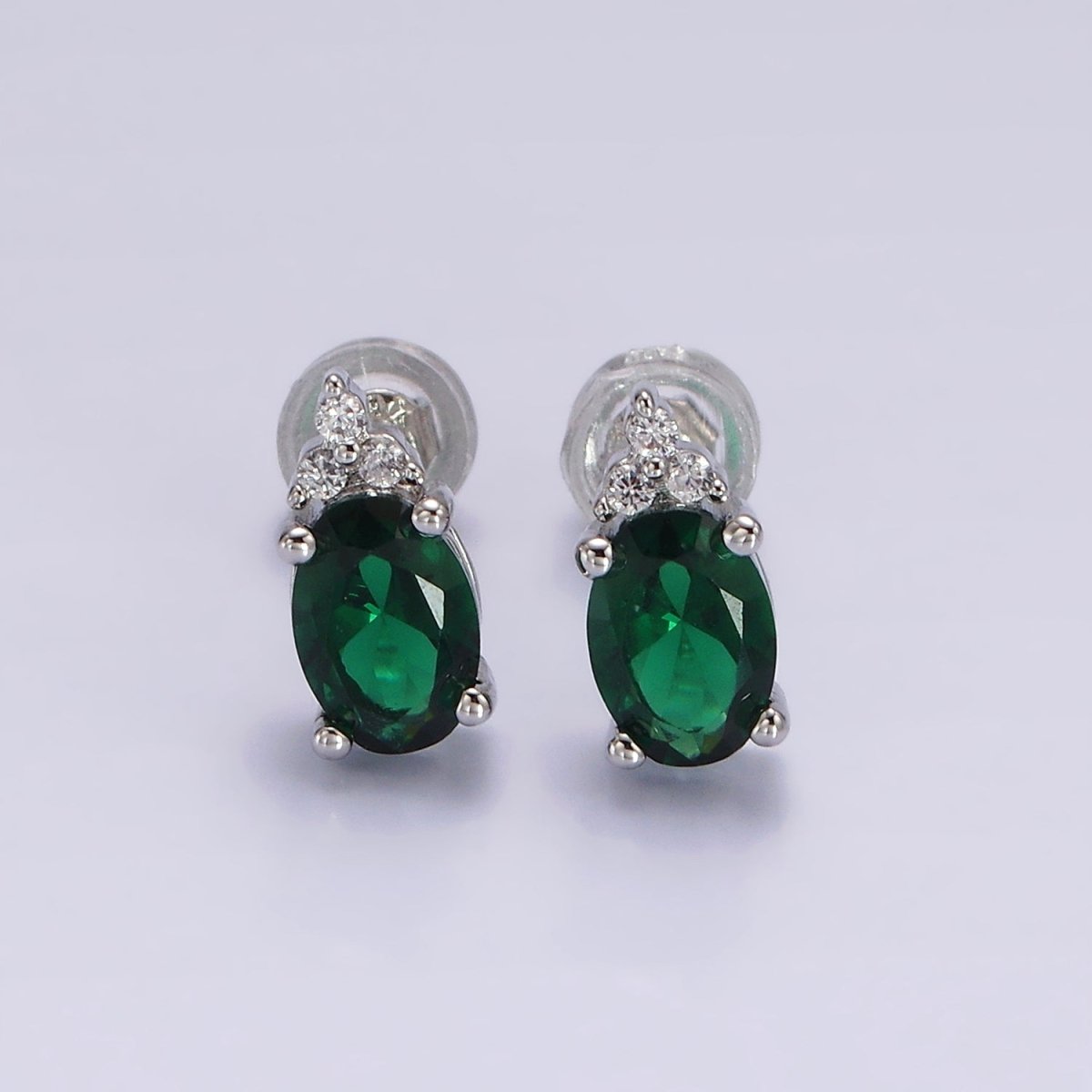 14K Gold Filled Oval Triple CZ Bezel Stud Earrings in Gold &amp; Silver | V-201