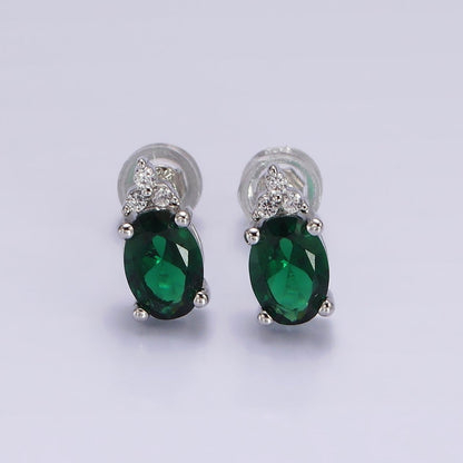 14K Gold Filled Oval Triple CZ Bezel Stud Earrings in Gold &amp; Silver | V-201