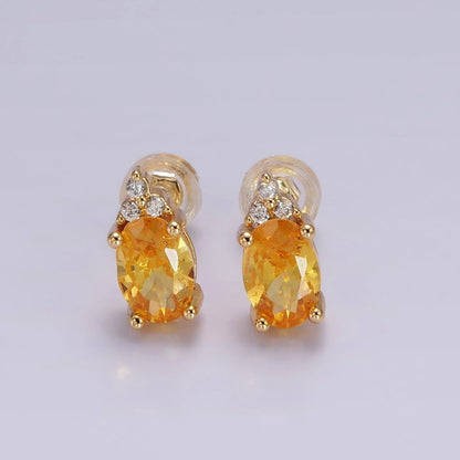 14K Gold Filled Oval Triple CZ Bezel Stud Earrings in Gold &amp; Silver | V-201