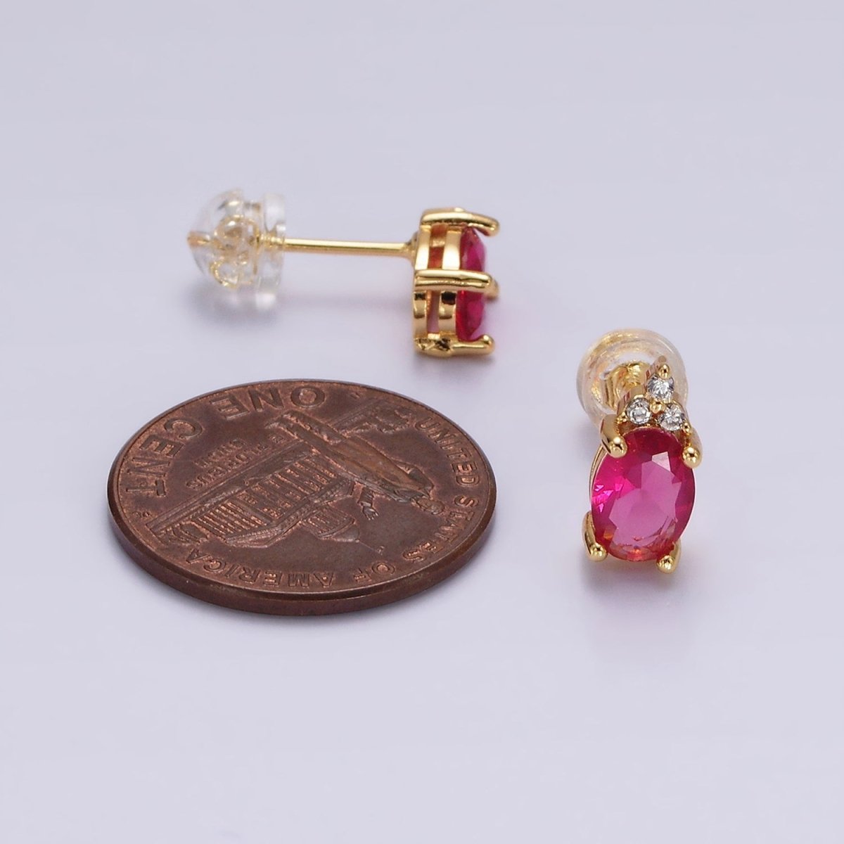 14K Gold Filled Oval Triple CZ Bezel Stud Earrings in Gold &amp; Silver | V-201