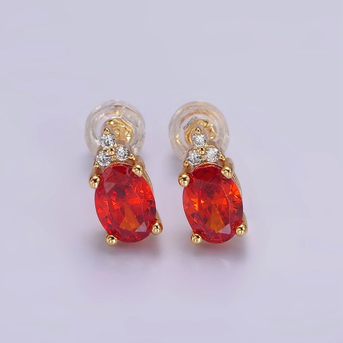 14K Gold Filled Oval Triple CZ Bezel Stud Earrings in Gold &amp; Silver | V-201