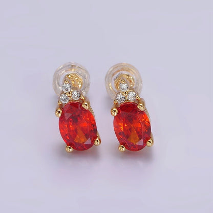 14K Gold Filled Oval Triple CZ Bezel Stud Earrings in Gold &amp; Silver | V-201