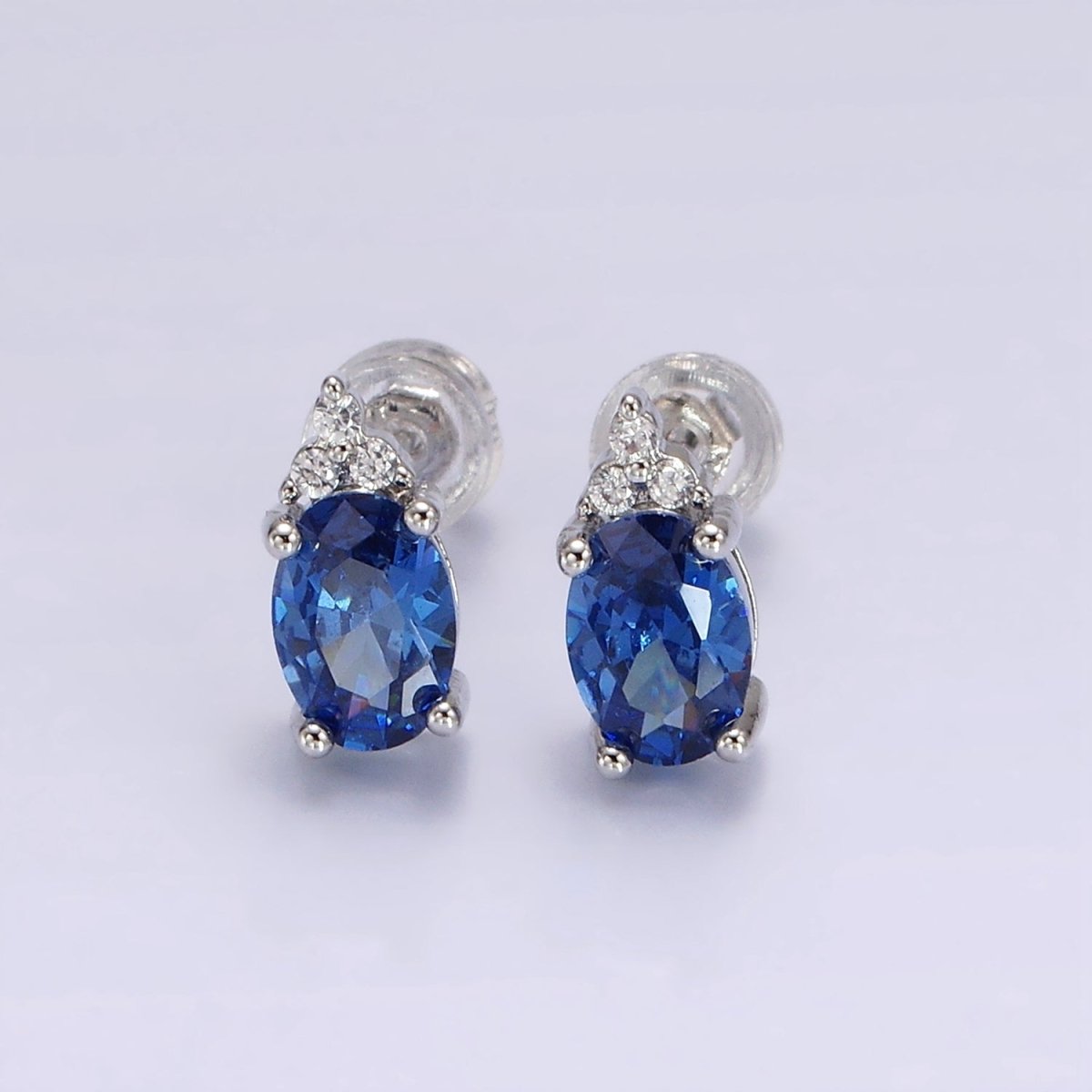 14K Gold Filled Oval Triple CZ Bezel Stud Earrings in Gold &amp; Silver | V-201