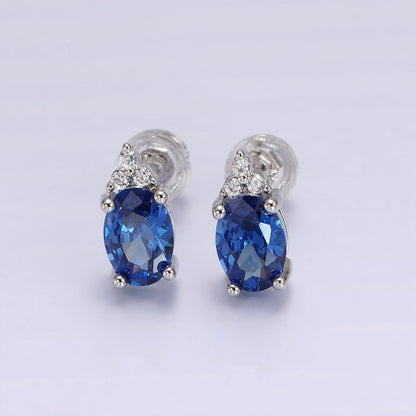 14K Gold Filled Oval Triple CZ Bezel Stud Earrings in Gold &amp; Silver | V-201