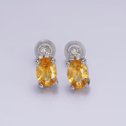 14K Gold Filled Oval Triple CZ Bezel Stud Earrings in Gold &amp; Silver | V-201