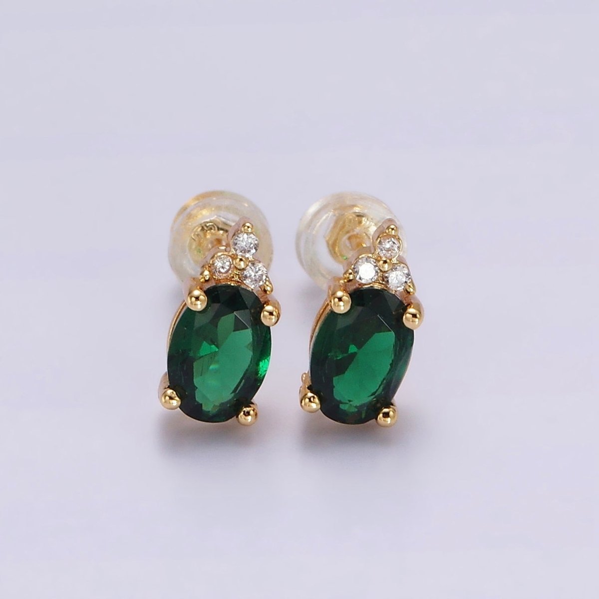 14K Gold Filled Oval Triple CZ Bezel Stud Earrings in Gold &amp; Silver | V-201