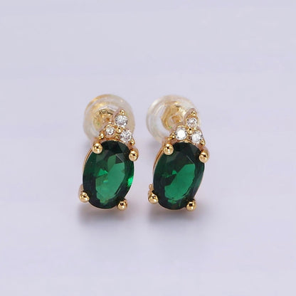 14K Gold Filled Oval Triple CZ Bezel Stud Earrings in Gold &amp; Silver | V-201